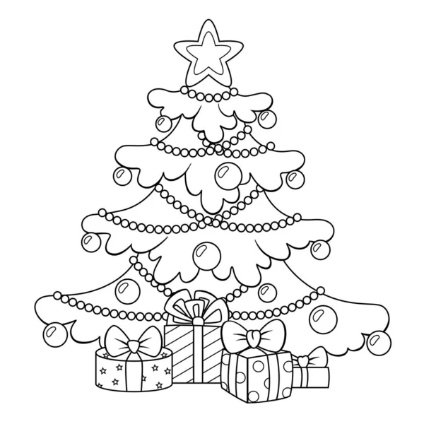 Árbol Navidad Con Regalos Feliz Navidad Feliz Año Nuevo Plantilla — Vector de stock