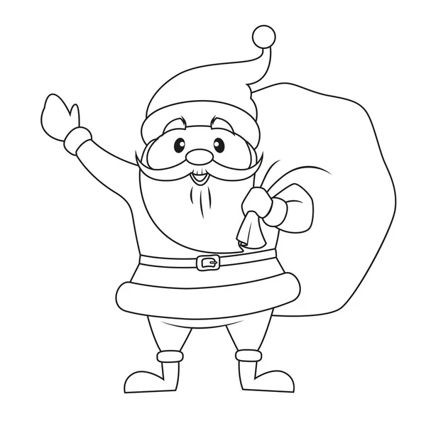 Santa Claus Con Bolsa Regalos Navidad Ilustración Vectorial Blanco Negro — Vector de stock