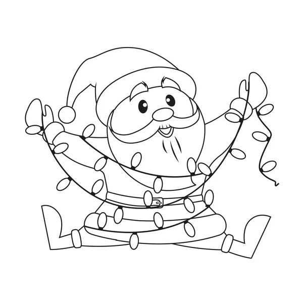 Santa Claus Con Luces Navidad Ilustración Vectorial Blanco Negro Para — Vector de stock