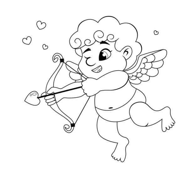 Bonito Desenho Animado Cupido Com Arco Flecha Amor Corações Ilustração — Vetor de Stock