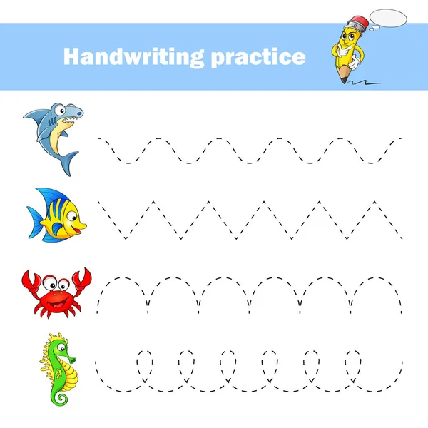 练习优秀儿童运动技能的工作表 手写体练习孩子们的教育游戏海洋动物 — 图库矢量图片