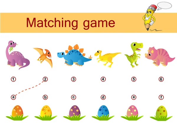 Connect Dinosaurs Eggs Educational Game Kids Matching Game — Stock Vector