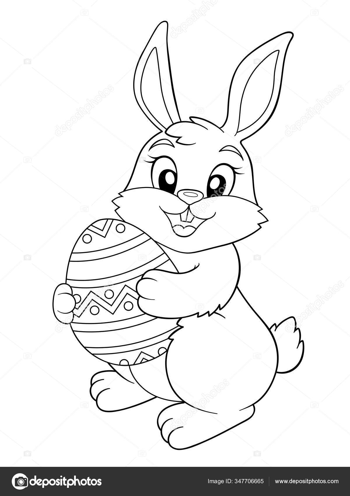 Easter Bunny Holding Easter Egg Black White Vector Illustration
