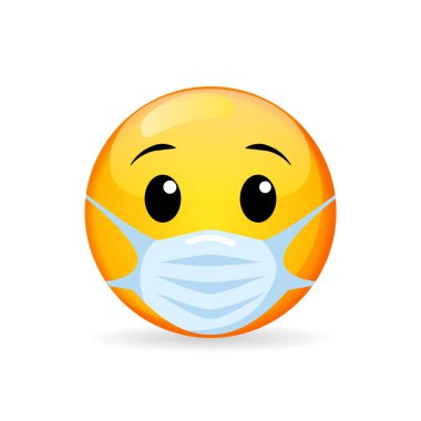 Tıbbi maskeli Emoji. Cerrahi maskeli duygusallık. Coronavirus 'u durdurun. Covid-19. Küresel salgını durdurun