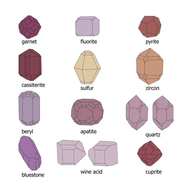 La forma y el color de los cristales de ciertas sustancias — Vector de stock