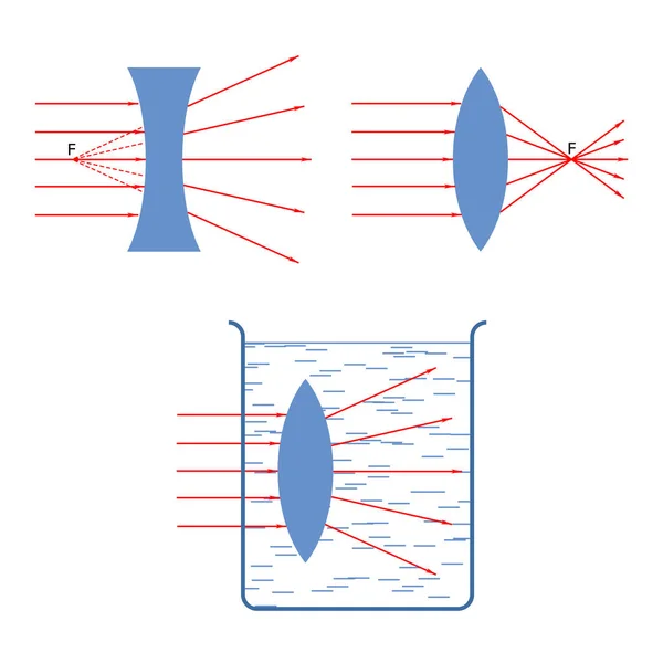 Jogue em uma lente divergente de raios de coleta — Vetor de Stock
