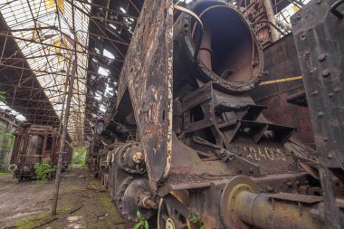 Budapeşte, Macaristan 'da terk edilmiş tren mezarlığı Kızıl Yıldız treni.