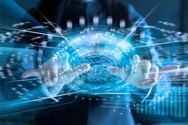 Sanal ekran hızlı hızlı beyin dokunmadan iş kadını 