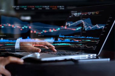 Hisse senedi piyasasının mali istatistik grafik ile işadamı 
