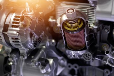 Araba motor bölümü, modern araç motor ve kesme metal araba motoru kavramı