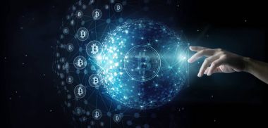 Genel ağ bağlantısı bitcoin para birimi büyüme dokunmadan el.