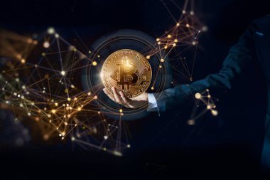 Bitcoin cryptocurrency teknoloji ve ethereum ağ kavramı. 