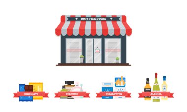 Duty Free shop ve mal havaalanında düz simgeler vektör