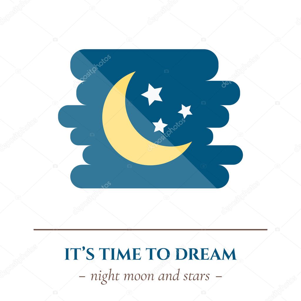 Vector simple flat icon for well healhty night sleep isolated on white background. Sleep nature moon and stars in the dark sky.
