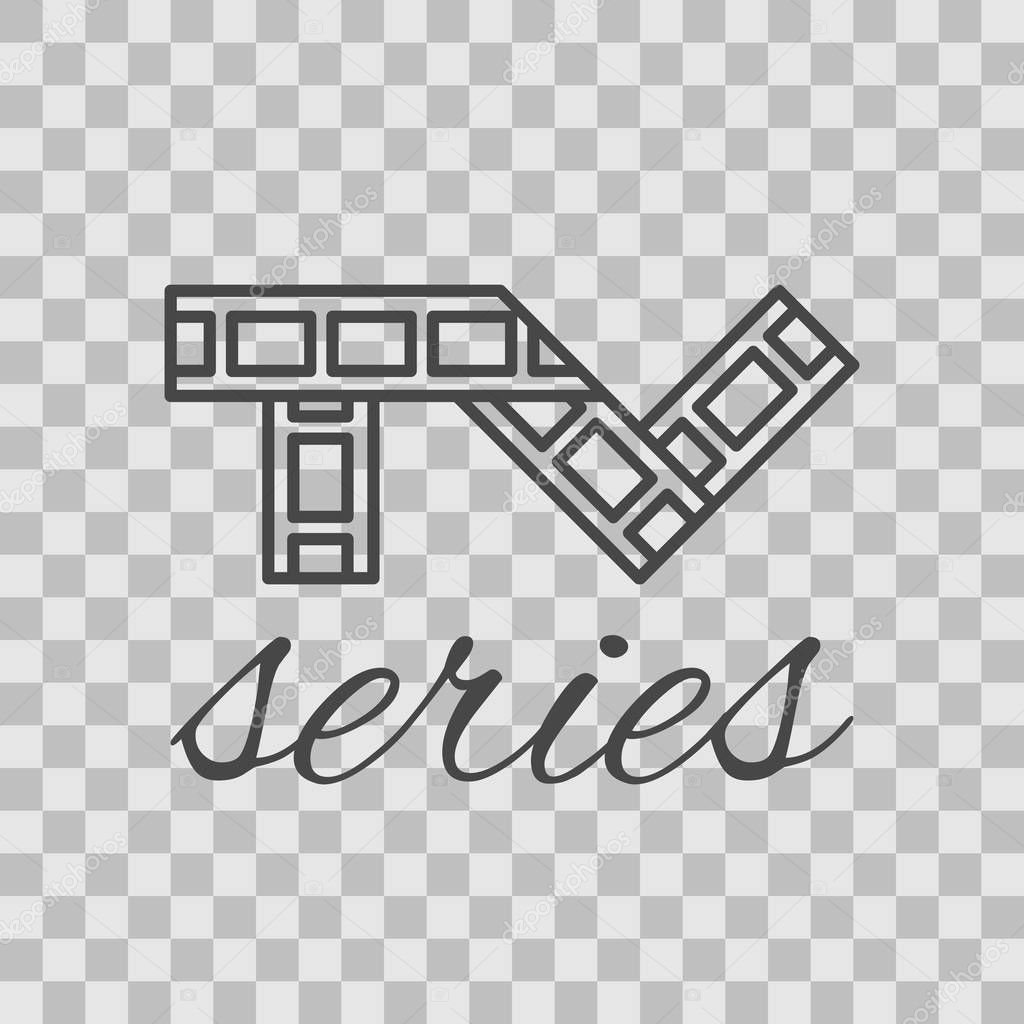 Isolated TV series thin lined outlined icon on transparent background. Vector sig for design of apps, interfaces, web sites, banners, presentations, etc.