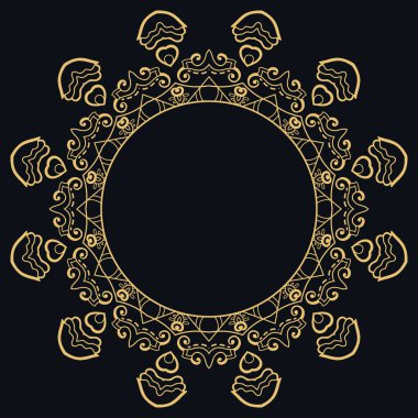 Dekoratif altın anahat doodle çerçeve çiçek sınır şablonu