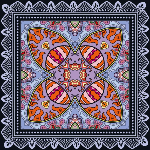 Dekorativní abstraktní barevné pozadí, Geometrická květinový doodle vzor s rámečkem, zdobené krajkou — Stockový vektor