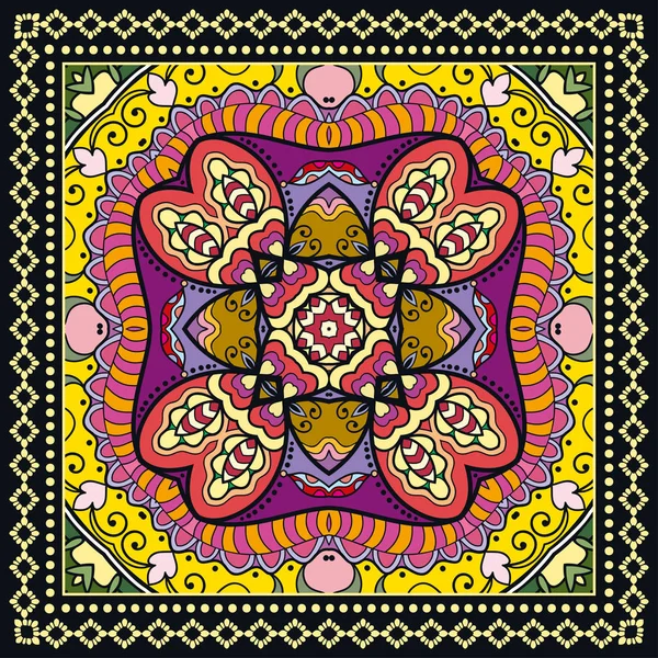Décoratif abstrait fond coloré, motif de gribouillage floral géométrique avec cadre en dentelle orné — Image vectorielle