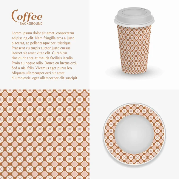 Šálek Kávy Talířek Ornament Vzor Bezešvé Papír Odnést Kávu Balení — Stockový vektor