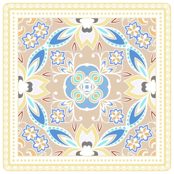 Fond Coloré Décoratif Motif Gribouillis Floral Géométrique Avec Cadre Dentelle — Image vectorielle
