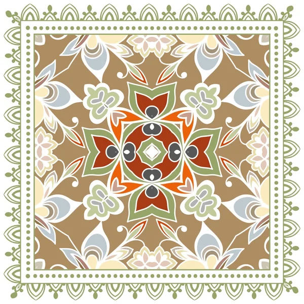 Decorativo Sfondo Colorato Geometrico Motivo Floreale Scarabocchio Con Cornice Pizzo — Vettoriale Stock