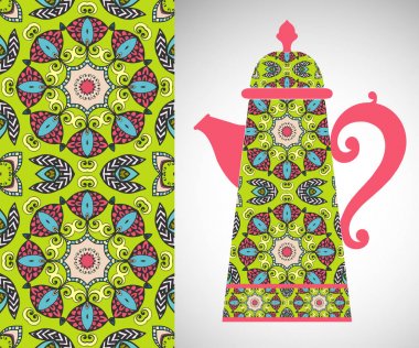 Çaydanlık Dekoratif süsleme ve seamless modeli ile