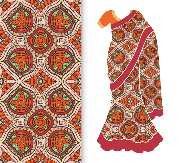 Vektor Mode Illustration, stilisierte indische Sari, Kleid-Modell — Stockvektor