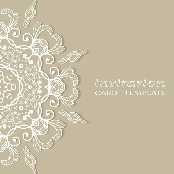 Invitation or Card template with lace mandala border — Stock Vector