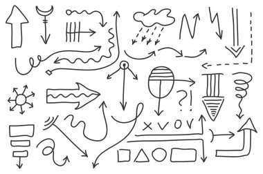 Vektör doodle ok set. İzole sembolleri, tasarım öğeleri