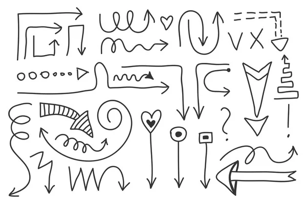 Vektor-Doodle-Pfeilsatz. isolierte Symbole, Gestaltungselemente — Stockvektor