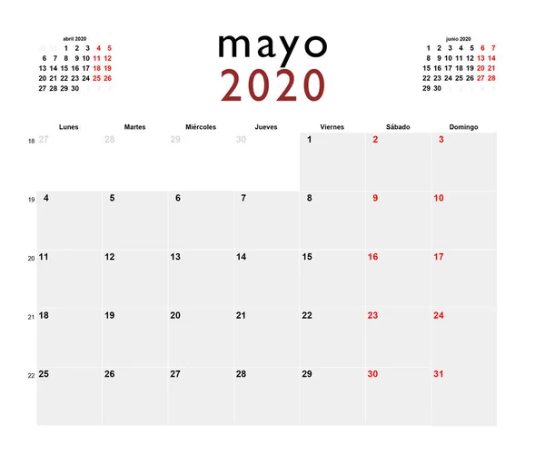 spanish printable calendar for may 2020