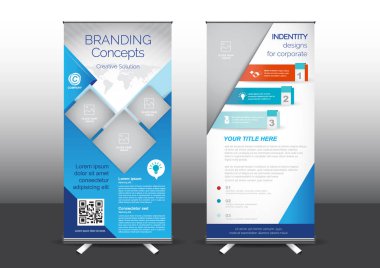 Fuara uygulanacak şekilde dizayn edilmiş şablon vektör illüstrasyonunu rulo yapın. Reklam pankartları, iş modeli, düşey mavi ve yeşil tonlarda.