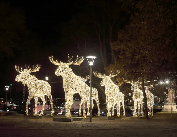 Christmas moose herd made of led light — Stock Photo, Image