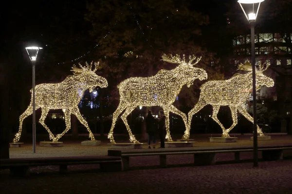 Christmas moose herd made of led light — Stock Photo, Image