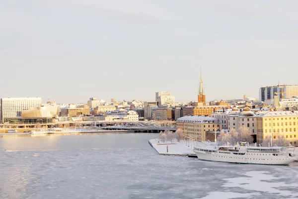 Sztokholm Styczeń 2017 Centralna Panorama Sztokholmu Słoneczny Zimny Zimowy Poranek — Zdjęcie stockowe