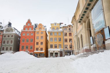 Stockholm - 08 Ocak 2017: Kış aylarında Ortaçağ kentin tarihi kent Stockholm Main square. 08 Ocak 2017 yılında Stockholm, İsveç