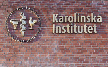 Hastane Karolinska Institutet bir tuğla duvara logosu