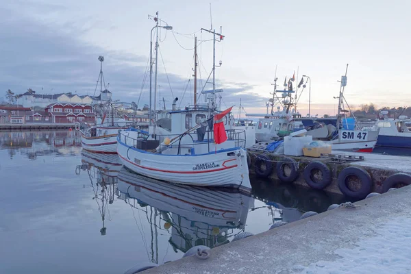 Stockholm Jan 2017 Nombreux Bateaux Pêche Dans Port Rural Soleil — Photo