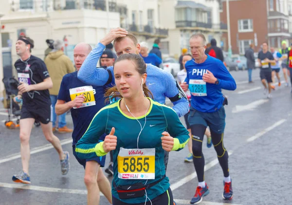 Brighton Velká Británie Února 2017 Žena Závodnice Půlmaratonské Soutěži Vitality — Stock fotografie