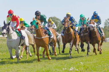 Dörtnala Arap yarış ata binerek jockeys arasında zorlu mücadele