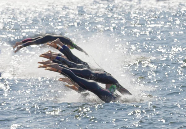 Stockholm Agosto 2017 Gambe Delle Concorrenti Che Indossano Berretto Bagno — Foto Stock