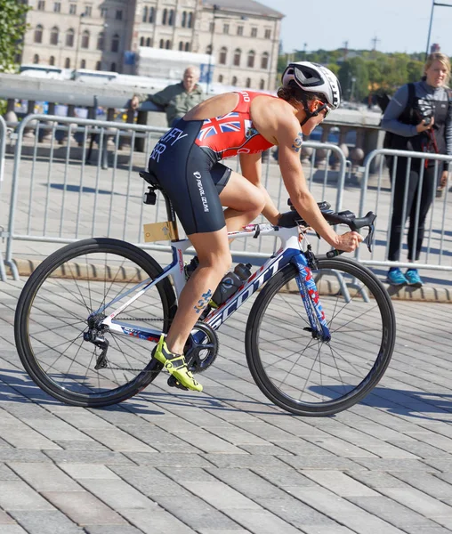 Stockholm Aug 2017 Side View Female Triathlete Cyclist Flora Duffy — Stock Photo, Image