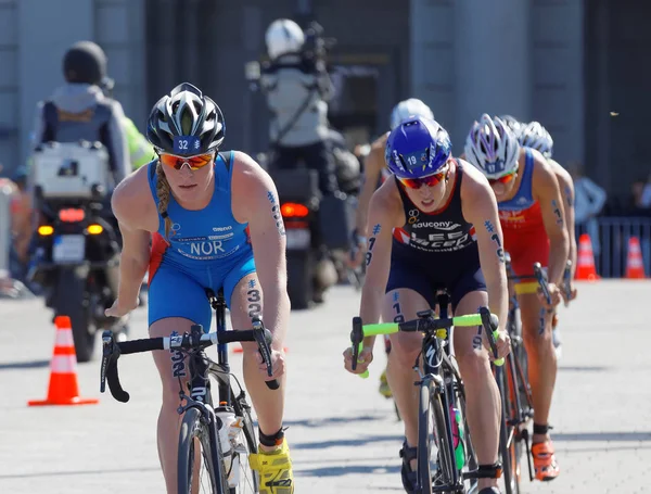 Stockholm Aug 2017 Group Female Triathlete Cyclists Women Itu World — Stock Photo, Image
