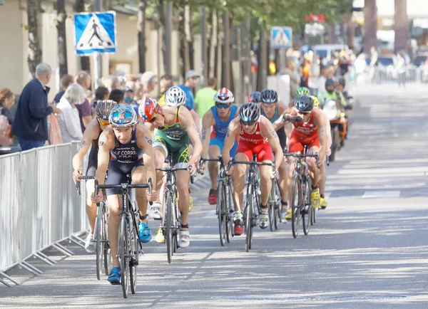 Stockholm Aug 2017 Große Gruppe Männlicher Triathlonfahrer Corre Knabl Wian — Stockfoto