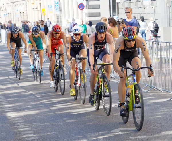 Stockholm Agosto 2017 Jonathan Brownlee Justus Nieschlag Gruppo Ciclisti Triatleta — Foto Stock