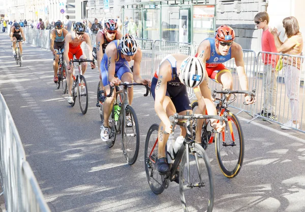 Stockholm Aug 2017 Groep Van Mannelijke Triatleet Fietsers Heren Itu — Stockfoto