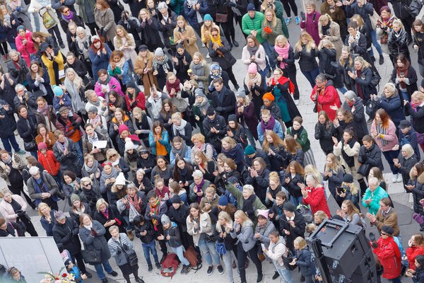 STOCKHOLM, SWEDEN - OCT 22, 2017: Lots of people supporting the #metoo compaign  against sexual harassment at Sergels torg in Stockholm. October 22, 2017, Sweden