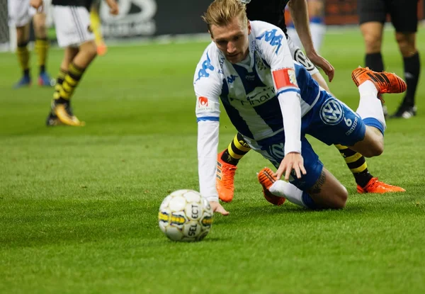 Solna Sverige Okt 2017 Fotbollsspelaren Sebastian Eriksson Ifk Goteborg Faller — Stockfoto