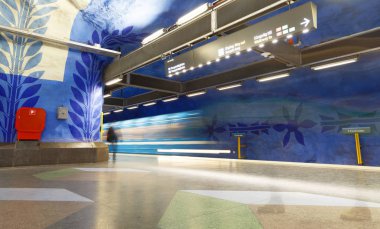 Metro treni hareket ile bulanıklık yeraltı metro istasyonunda 