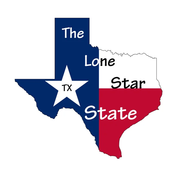 テキサス州の旗の地図 形の中の Lone Star State テキスト — ストックベクタ